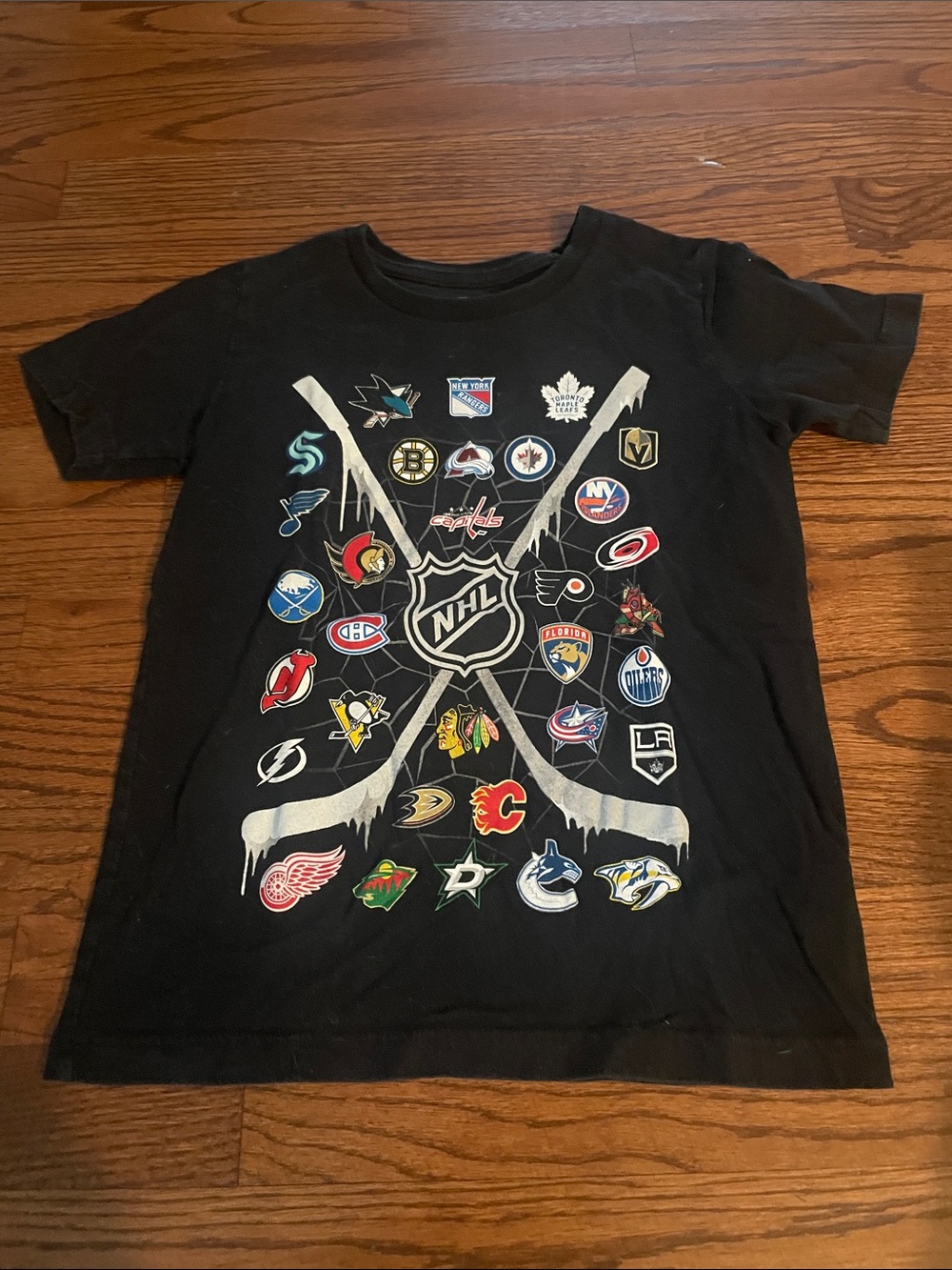 NHL Black Kids Short Sleeve Tee with Team Logos
